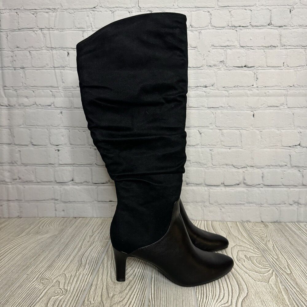 Life Stride Glory Wide Calf Boots Women’s 6 Black Slouch Side Zip New
